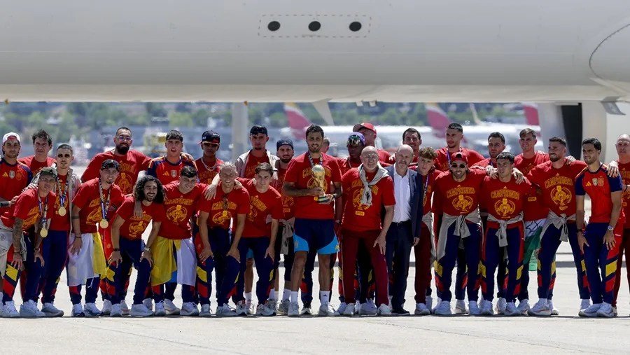 La selección española de fútbol, en Madrid.
