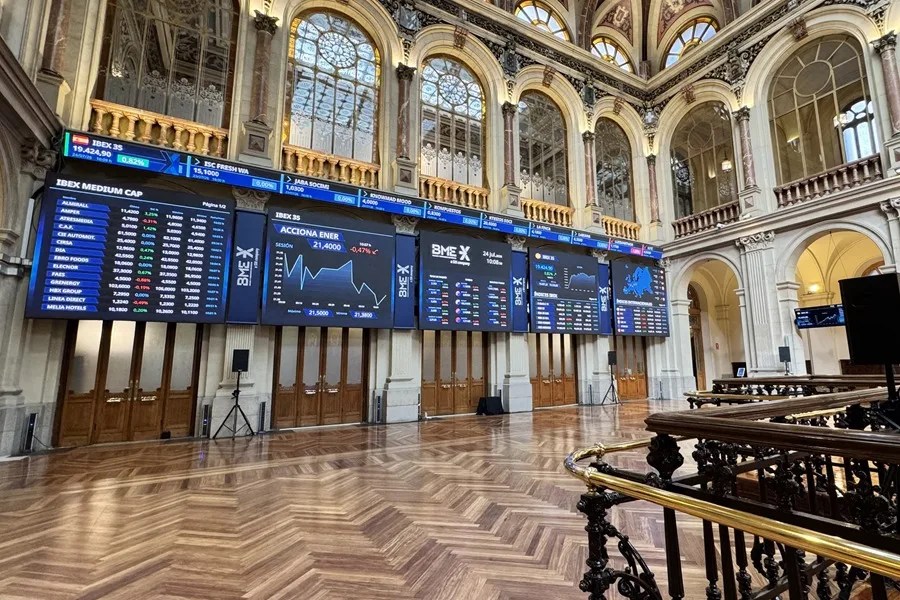 Vista de la sesión de hoy en la Bolsa de Madrid