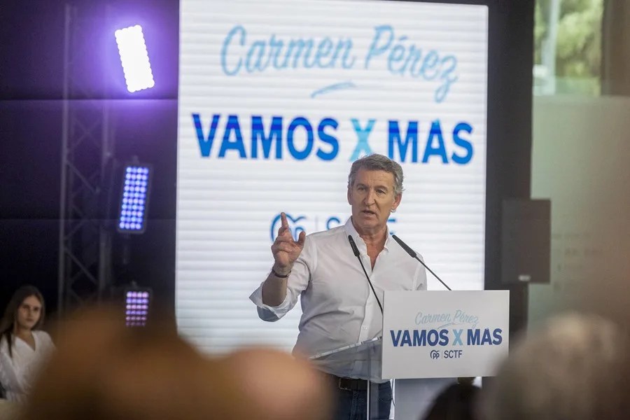 El presidente del PP, Alberto Núñez Feijóo, hoy en Santa Cruz de Tenerife.