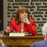 La presidenta del PSOE, Cristina Narbona, durante su comparecencia este miércoles en la comisión de investigación del Senado
