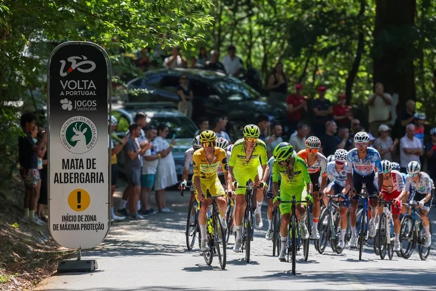 El pelotón entrando en Mata da Albergaria en el Parque Peneda-Geres durante la séptima etapa de la Volta a Portugal.