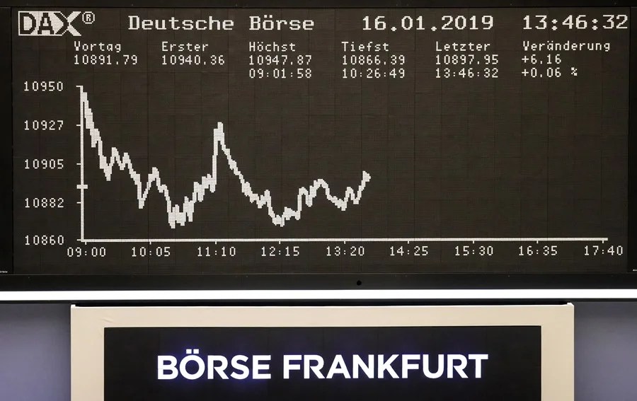 Interior de la Bolsa de Fráncfort, Alemania.