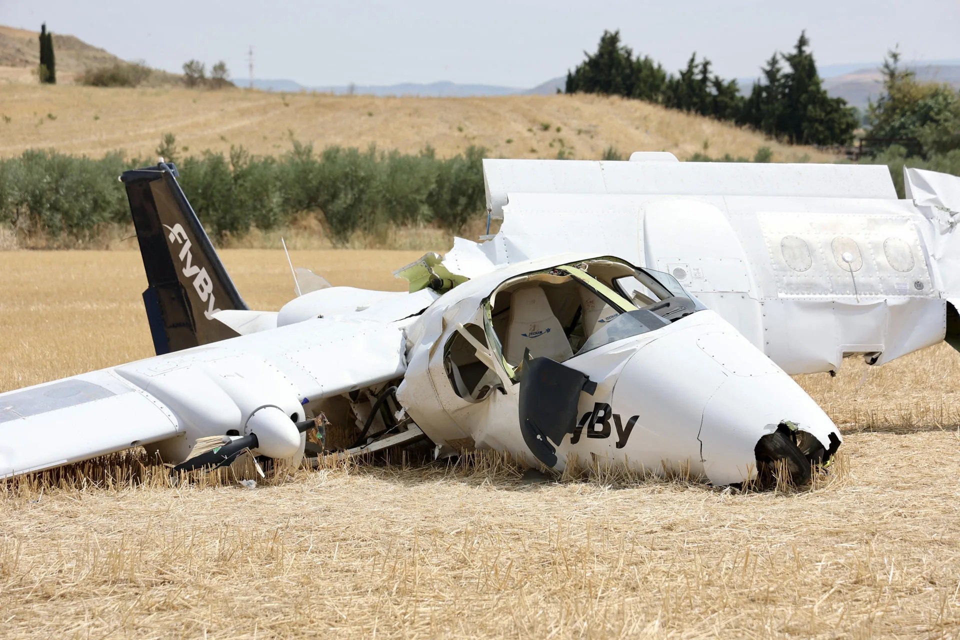 Dos personas han resultado heridas y han sido hospitalizadas tras estrellarse este domingo una avioneta en Viana. EFE/ Raquel Manzanares