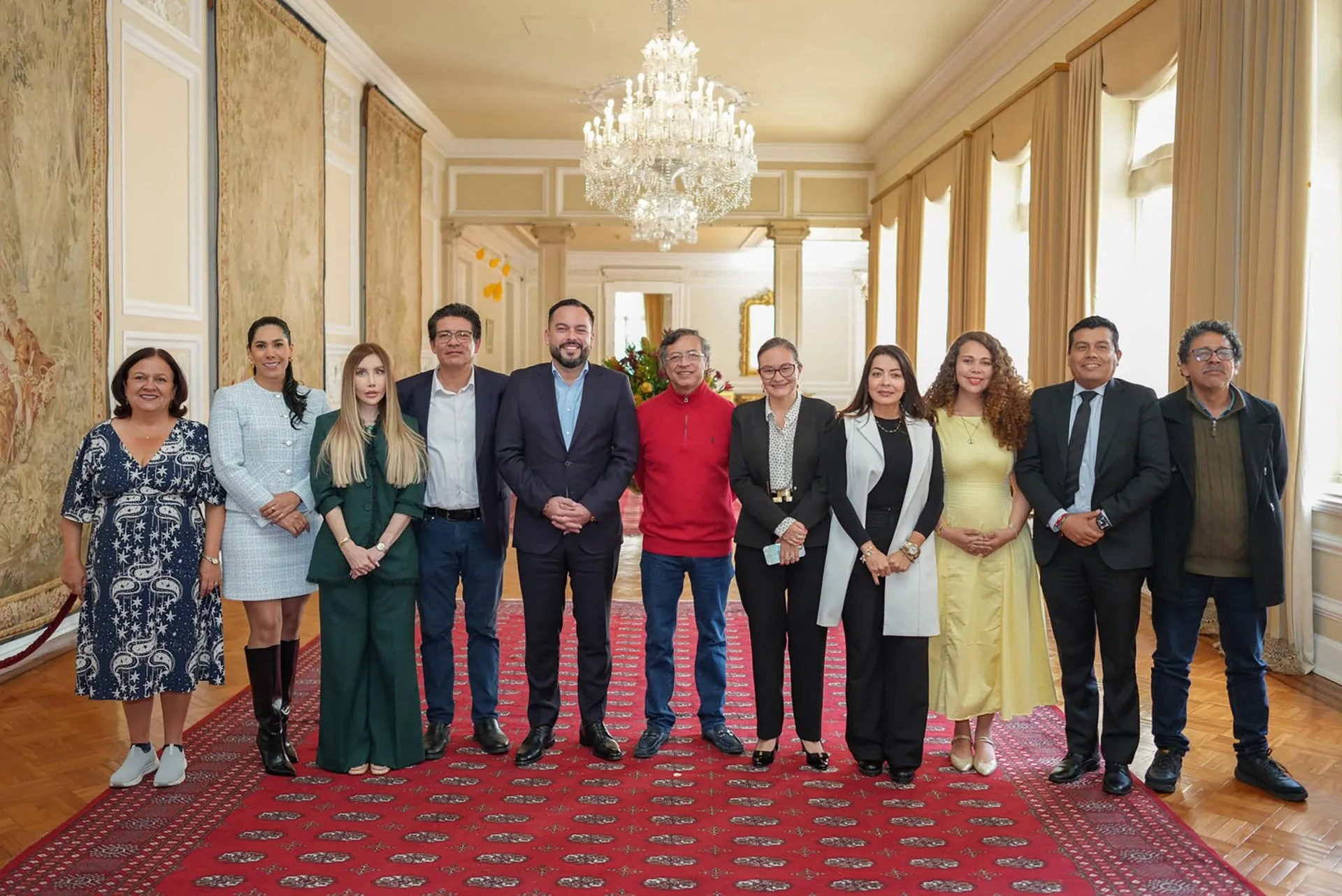 Photo taken from the X account @UNGRD of the National Unit for Disaster Risk Management, showing Colombia's outgoing president, Gustavo Petro (c), alongside some of his ministers and aides on Aug. 5, 2026 in Bogotá, Colombia. EFE/ @UNGRD
