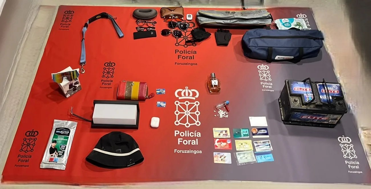 Objetos requisados al detenido. Imagen facilitada por la Policía Foral.