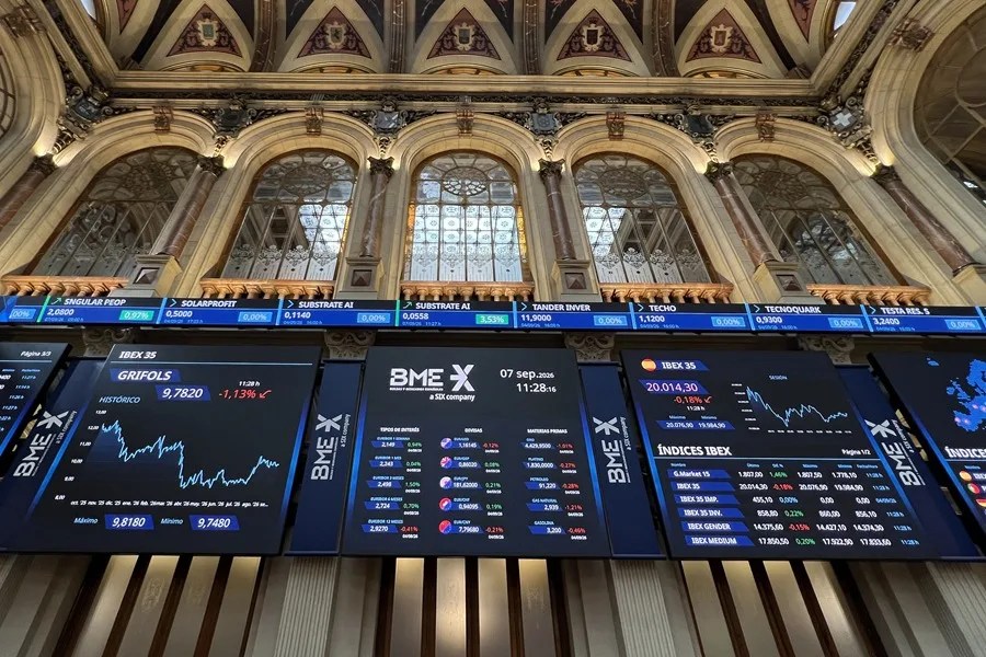 Interior de la Bolsa española en la sesión de hoy.