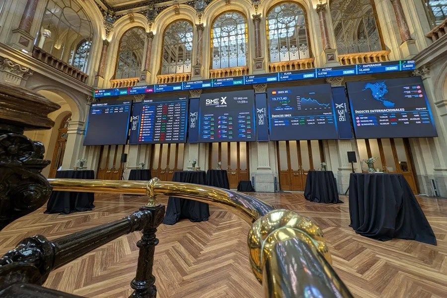 Interior de la Bolsa española en la sesión de hoy