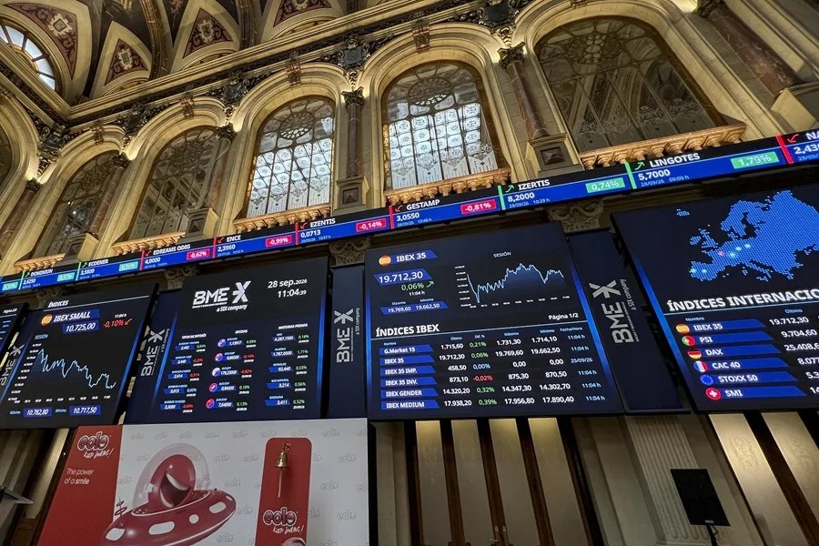Interior de la Bolsa española en la sesión de hoy
