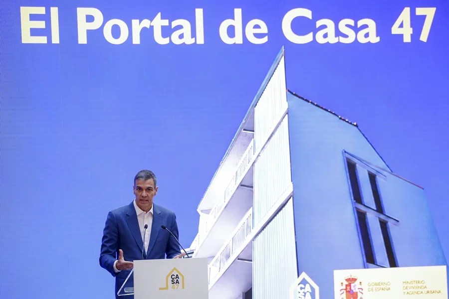 El presidente del Gobierno, Pedro Sánchez, durante la presentación del nuevo portal de Casa 47.