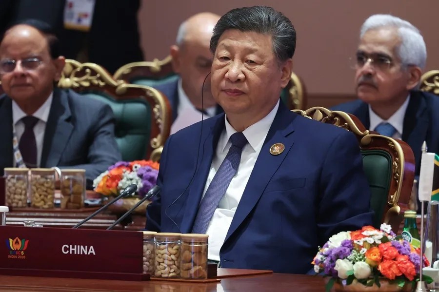 El presidente chino, Xi Jinping, hoy en la sesión de la cumbre de los BRICS en Nueva Delhi.