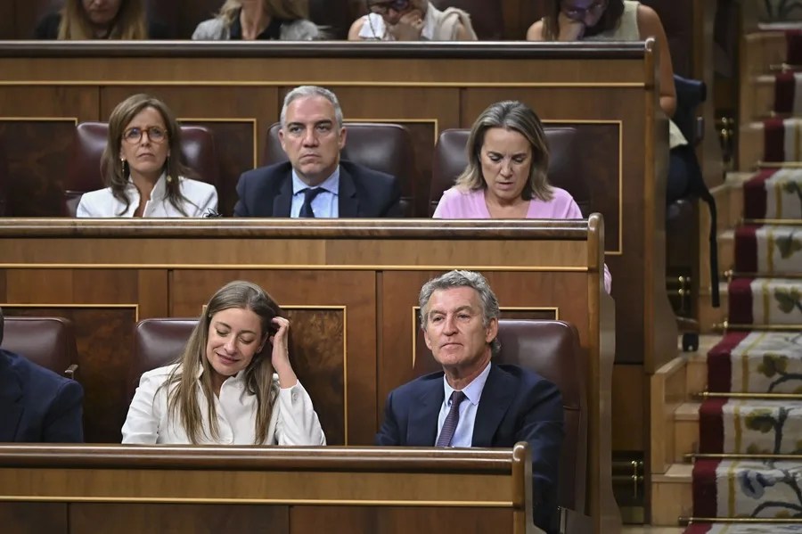 El presidente del PP, Alberto Núñez Feijóo, asiste al pleno del Congreso celebrado este miércoles.