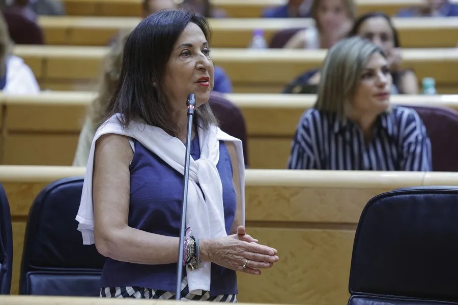 La ministra de Defensa, Margarita Robles, interviene durante la sesión de control al Gobierno celebrada hoy en el Senado.