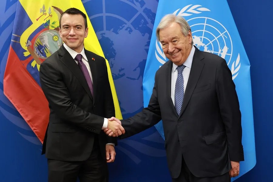 Noboa trata con Guterres la necesidad de una respuesta internacional contra narcotráfico
