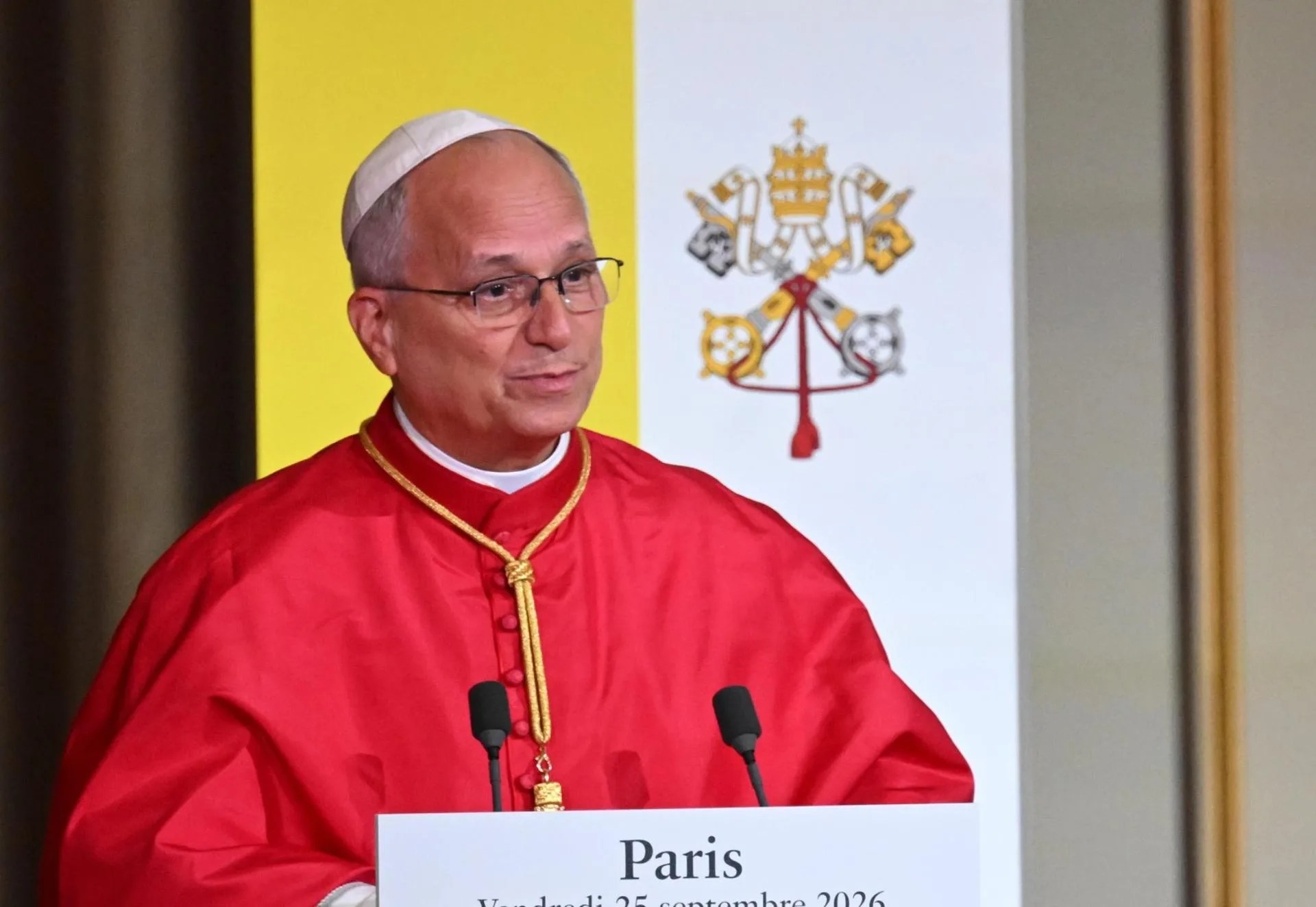 Pope Leo XIV speaks during the meeting with the authorities, civil society and the diplomatic corps at Elysee Palace, Paris, 25 September 2026. EFE-EPA/MAURIZIO BRAMBATTI