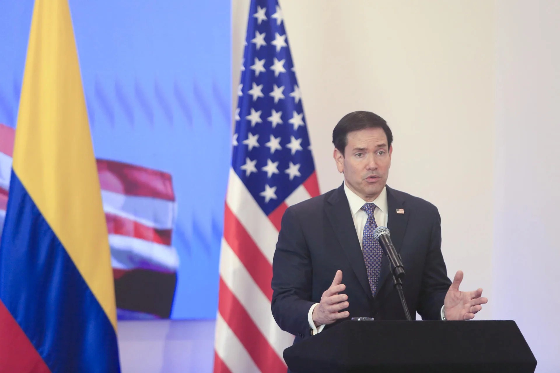 U.S. Secretary of State Marco Rubio speaks during the signing of the "Barranquilla Agreements," which he concluded with Colombian President Abelardo de la Espriella and Colombian Foreign Minister Omar Bula Escobar in Barranquilla, Colombia, 08 September 2026. EFE/Ricardo Maldonado Rozo
