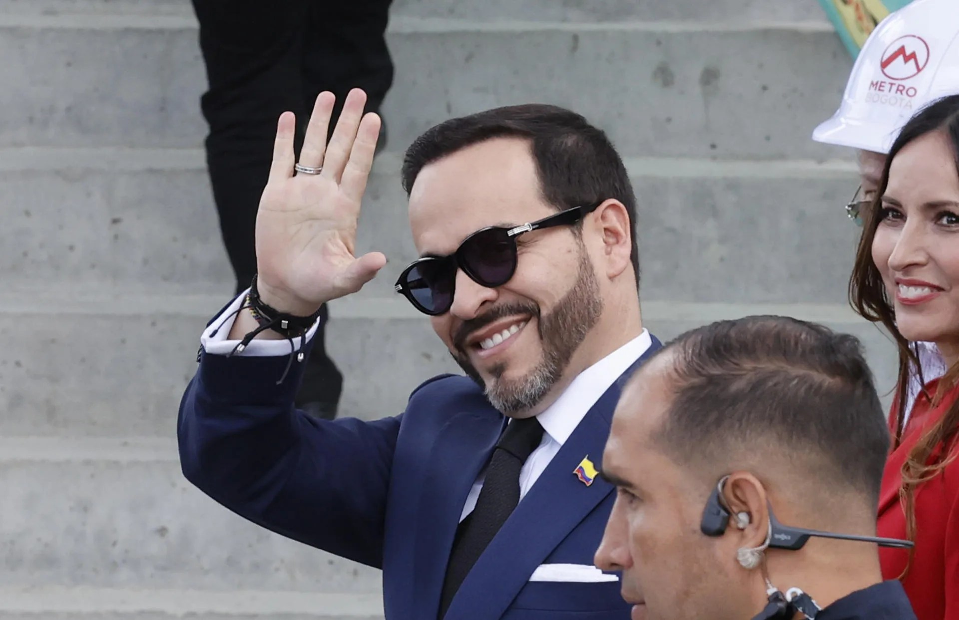 (FILE). Colombian President Abelardo de la Espriella waves during a visit to the Metro construction site on Wednesday in Bogotá, Colombia. EFE/ Mauricio Dueñas Castañeda