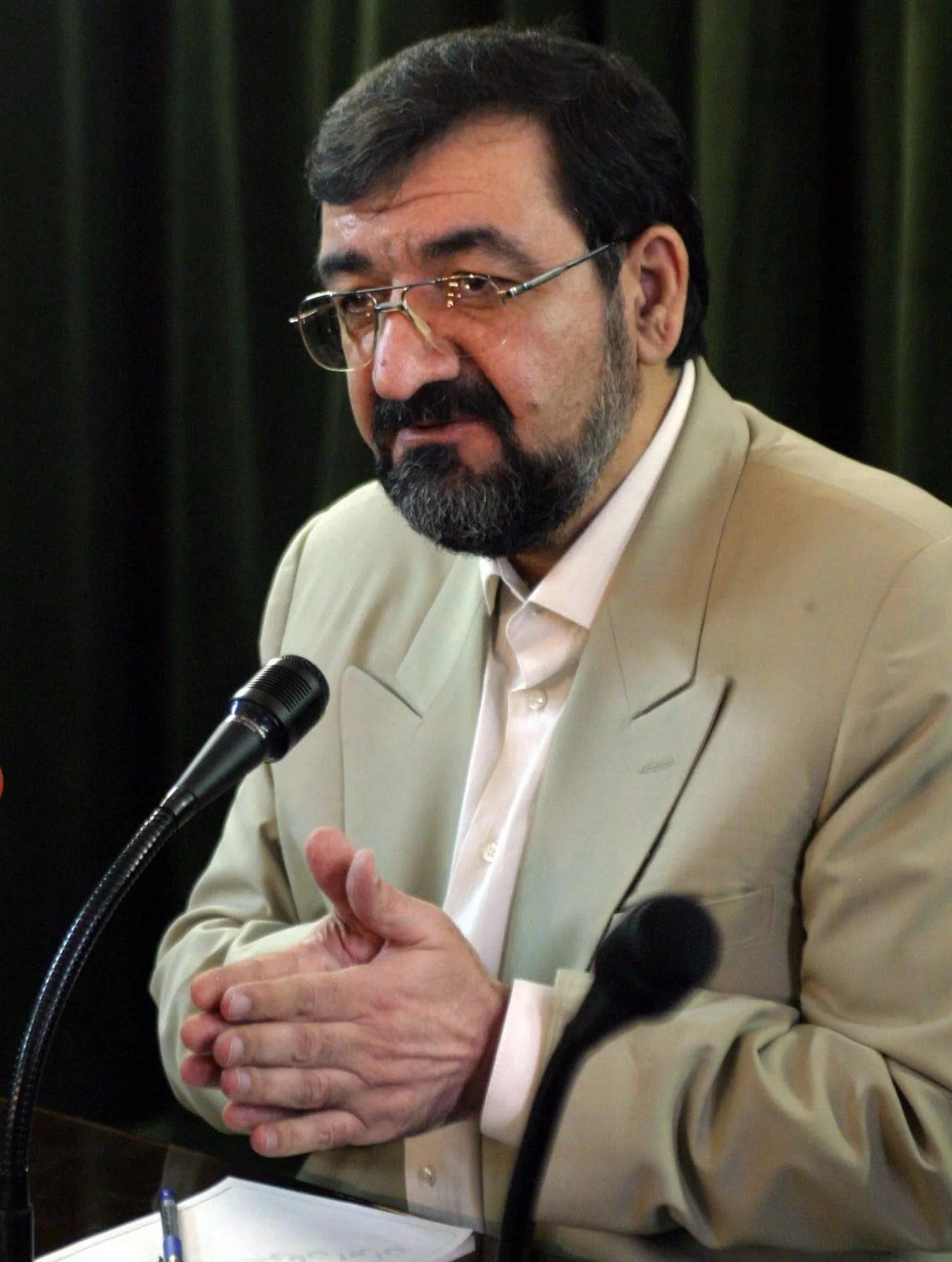 (FILE). Mohsen Rezaei at a press conference on Tuesday Jan. 25, 2005 in Teheran. Jan. 25, 2005. EPA/ABEDIN TAHERKENAREH