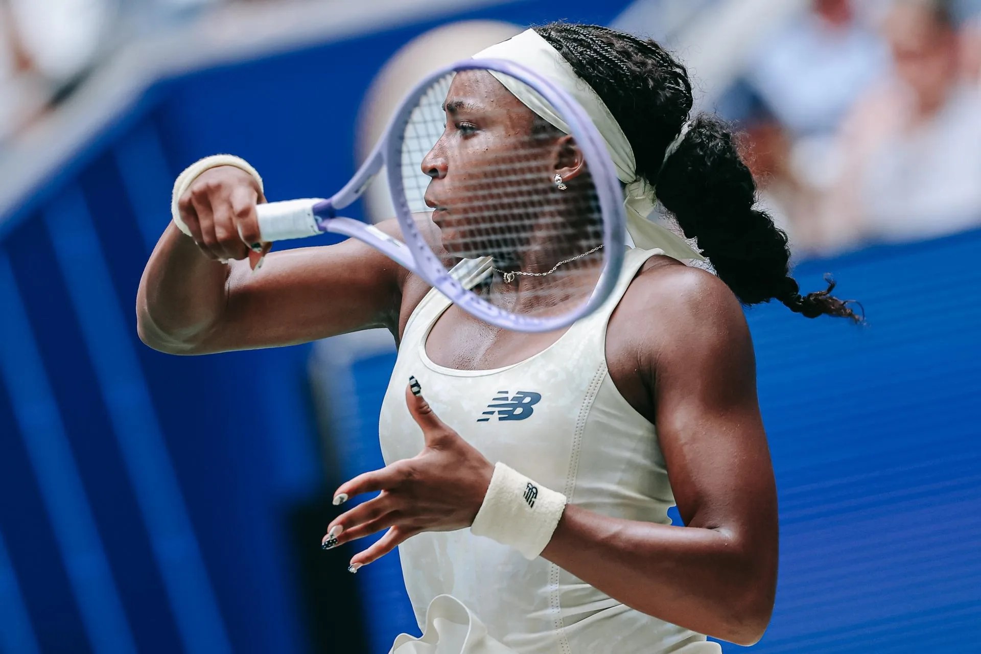 Coco Gauff of US in action against Mirra Andreeva of Russia during the Women's Singles Quarter Finals match of the US Open Tennis Championships in Flushing Meadows, New York, US. Sep. 09, 2026. EFE/EPA/OLGA FEDOROVA