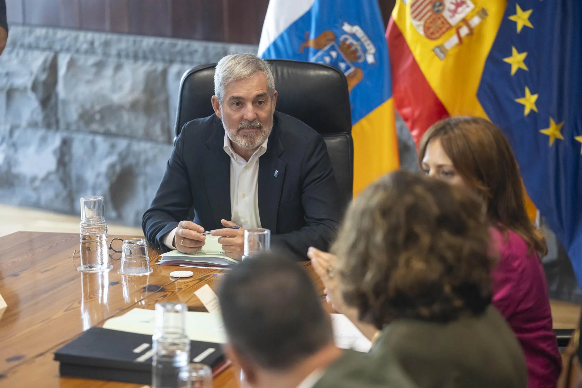 El presidente de Canarias, Fernando Clavijo, durante la reunión del  Consejo de Gobierno celebrado este martes. EFE/Miguel Barreto