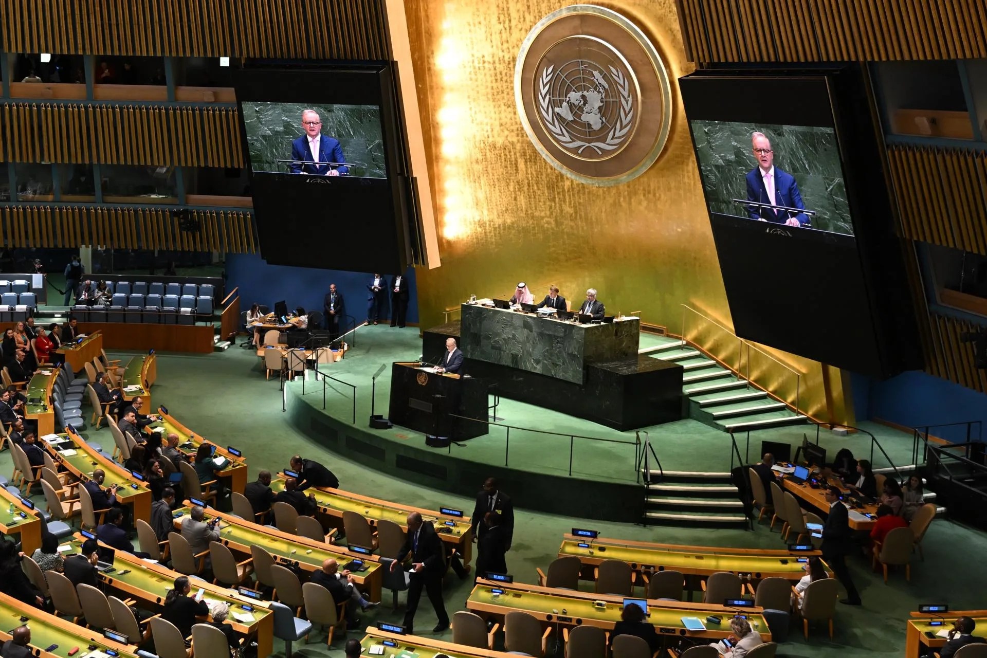 (FILE) United Nations Headquarters in New York,US, September 22, 2025.  EFE/EPA/LUKAS COCH AUSTRALIA AND NEW ZEALAND OUT