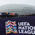 Vista exterior de estadio antes de un partido de de la Liga de Naciones de la UEFA.