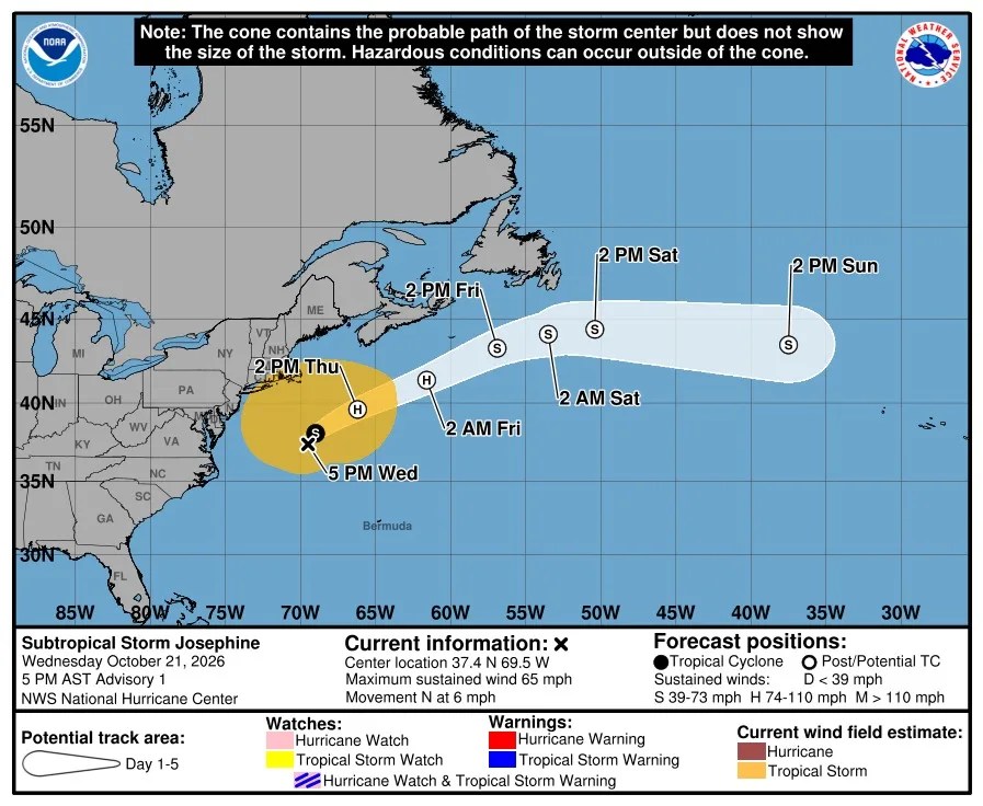 La tormenta subtropical Josephine se forma en el Atlántico y se alejará de EE.UU.