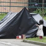 Indígenas acampan en el Parque Nacional este viernes, en Bogotá