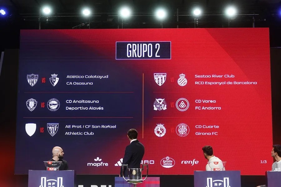Vista de algunos de los emparejamientos del grupo 2 , tras el sorteo de la primera eliminatoria de la Copa del Rey, celebrado hoy.