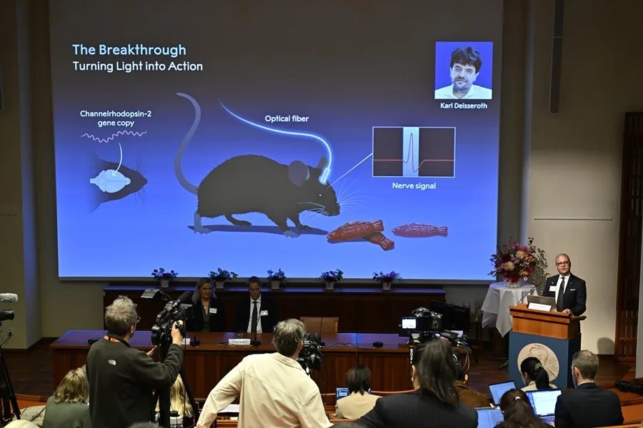 Miembros de la Asamblea del Nobel anuncian a los galardonados con el Premio Nobel de Fisiología o Medicina de 2026 durante una rueda de prensa en el Instituto Karolinska de Estocolmo 