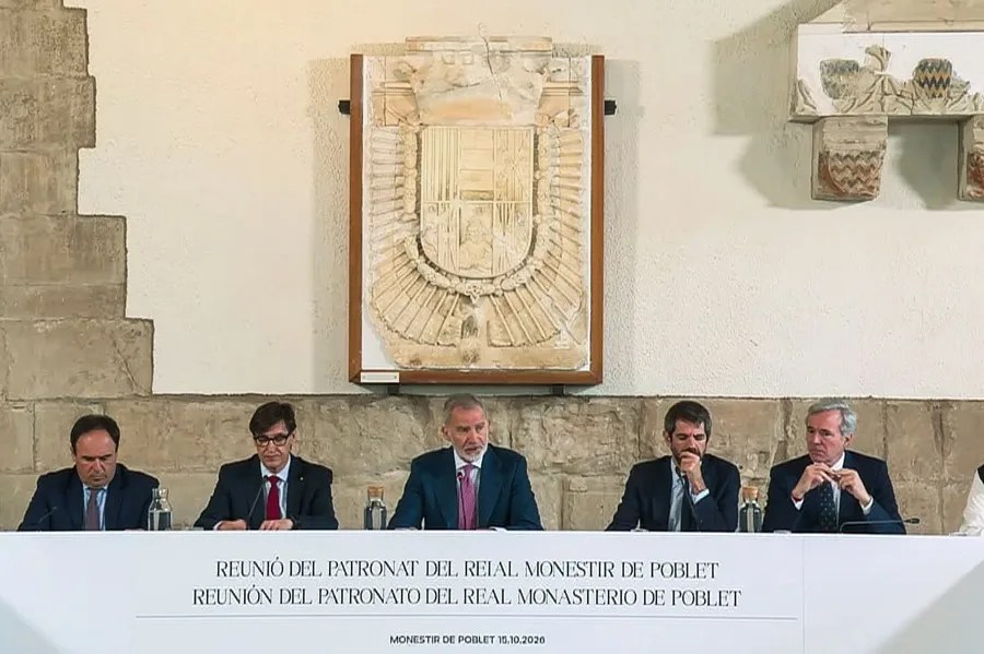 Captura de video de un momento del discurso del rey Felipe VI que ha presidido este jueves la reunión del patronato del Real Monasterio de Poblet