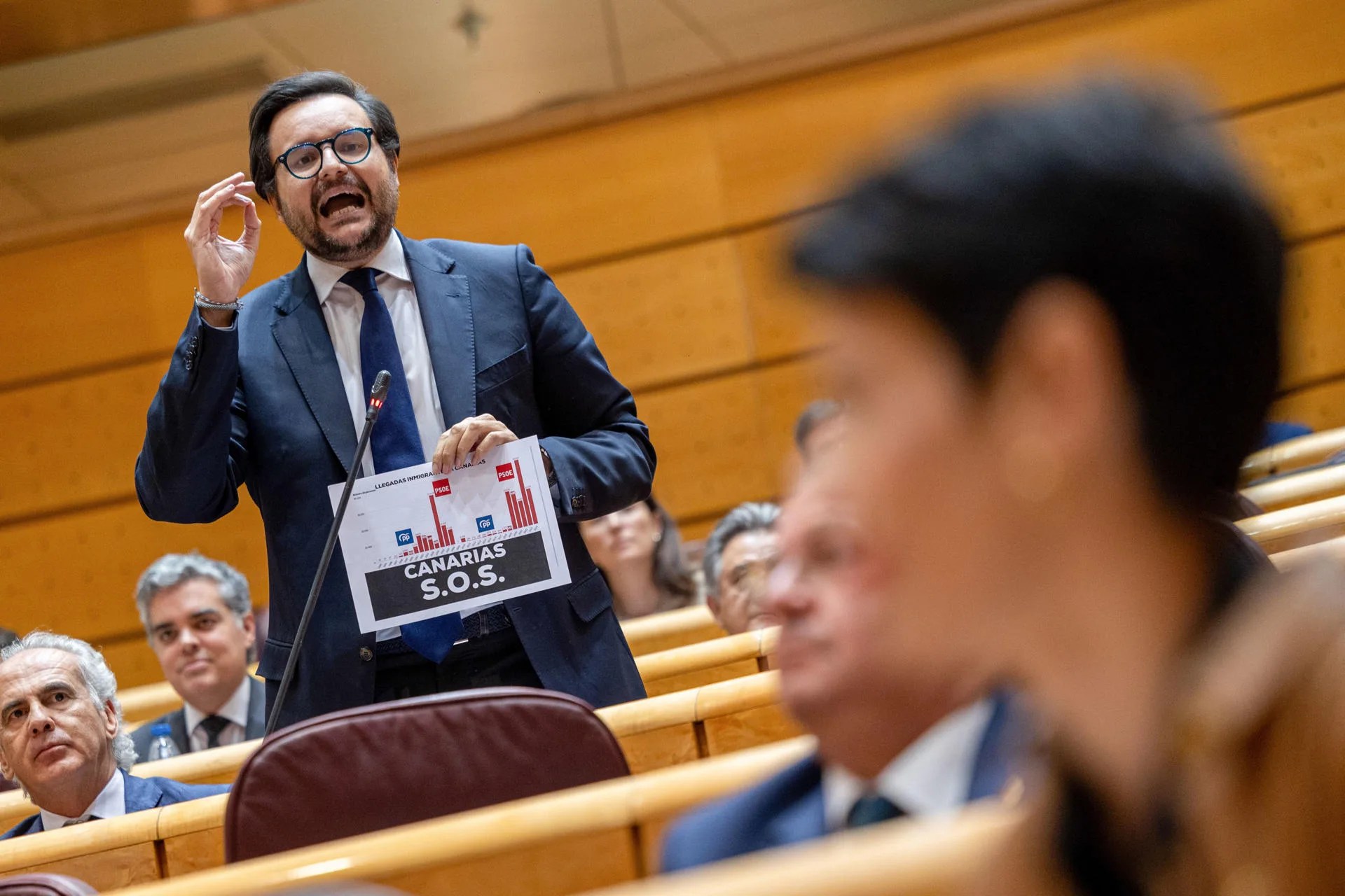 Imagen de archivo del candidato del PP al Congreso por Las Palmas, Sergio Ramos, durante una sesión del Pleno del Senado. EFE/ Daniel González