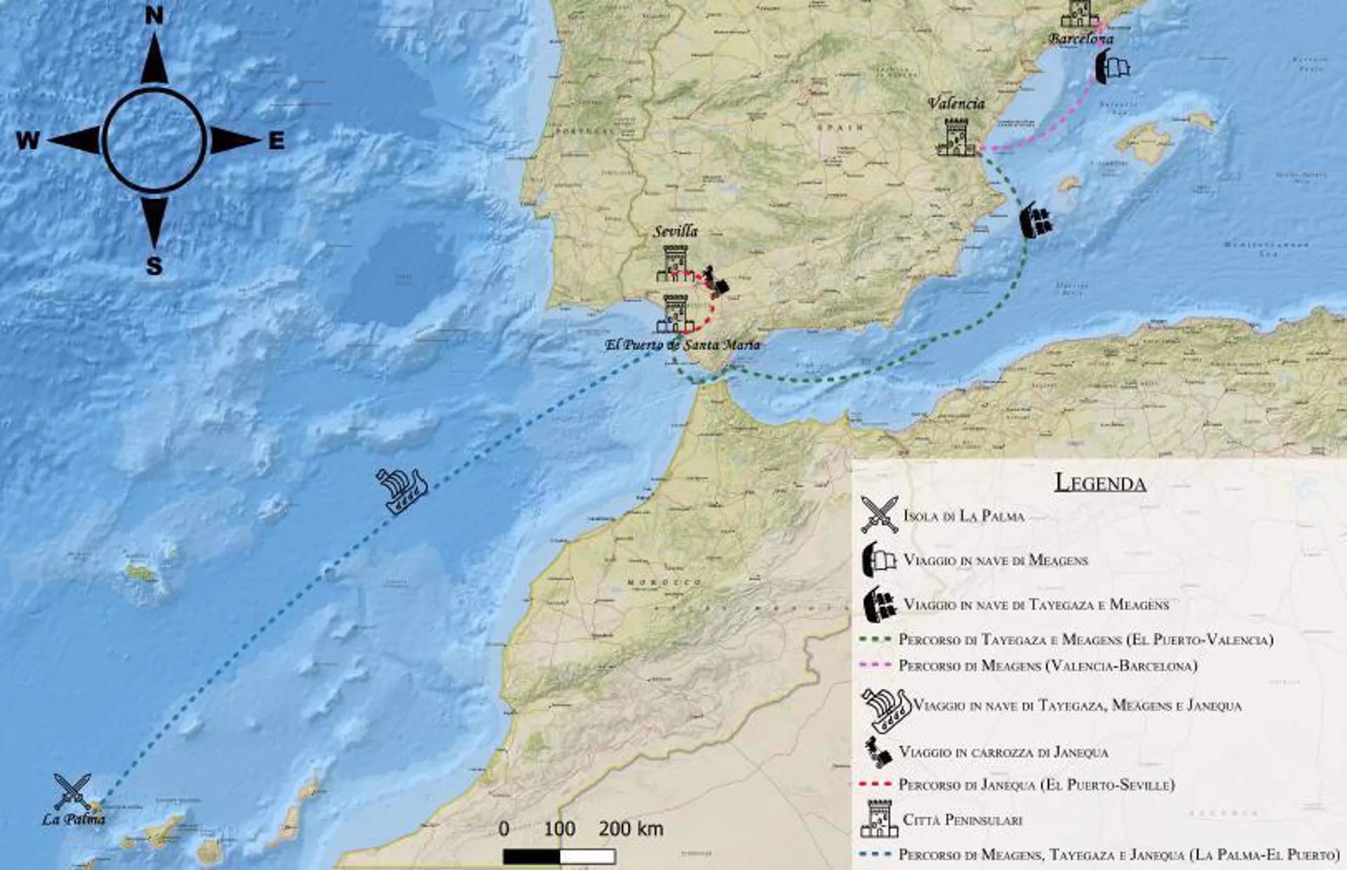 Recreación hipotética del traslado forzoso de tres mujeres aborígenes canarias esclavizadas desde La Palma: Tayegaza, Meagens y Janequa. Imagen facilitada por la ULPGC. EFE