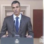 Comparecencia del presidente del Gobierno, Pedro Sánchez, este lunes en el Palacio de la Moncloa.