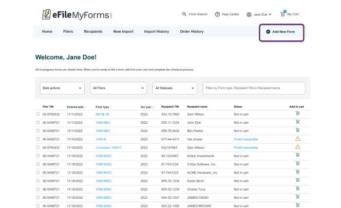 CA 592-B reporting – eFileMyForms