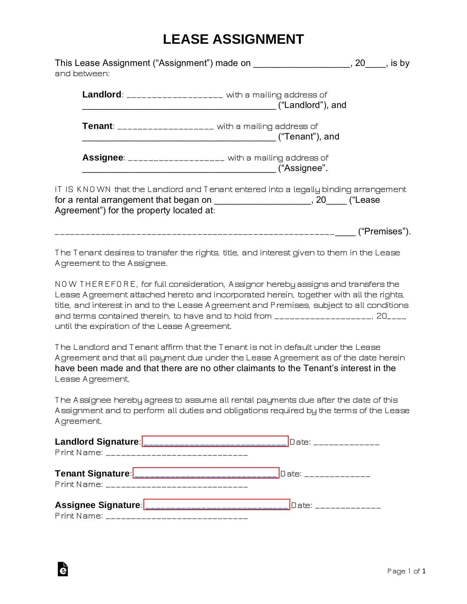 Free Assignment of Lease Form - PDF | Word – eForms