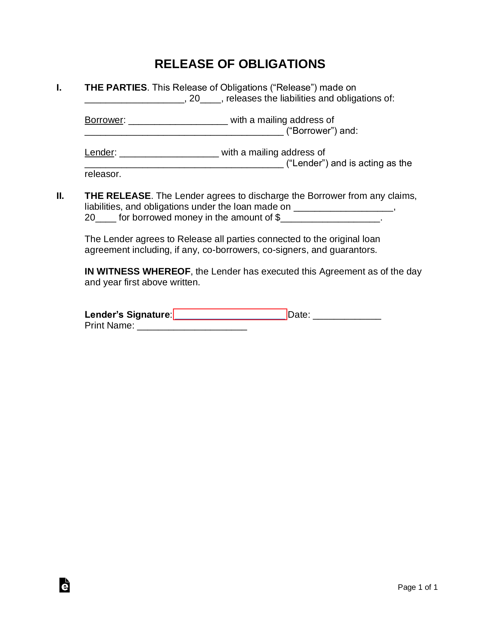 Free Promissory Note (Loan) Release Form - PDF | Word – eForms