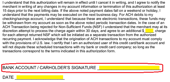 By signing this form you give us permission to debit your account for the amount indicated on or after the indicated date. Free Credit Card Ach Authorization Forms Pdf Word Eforms