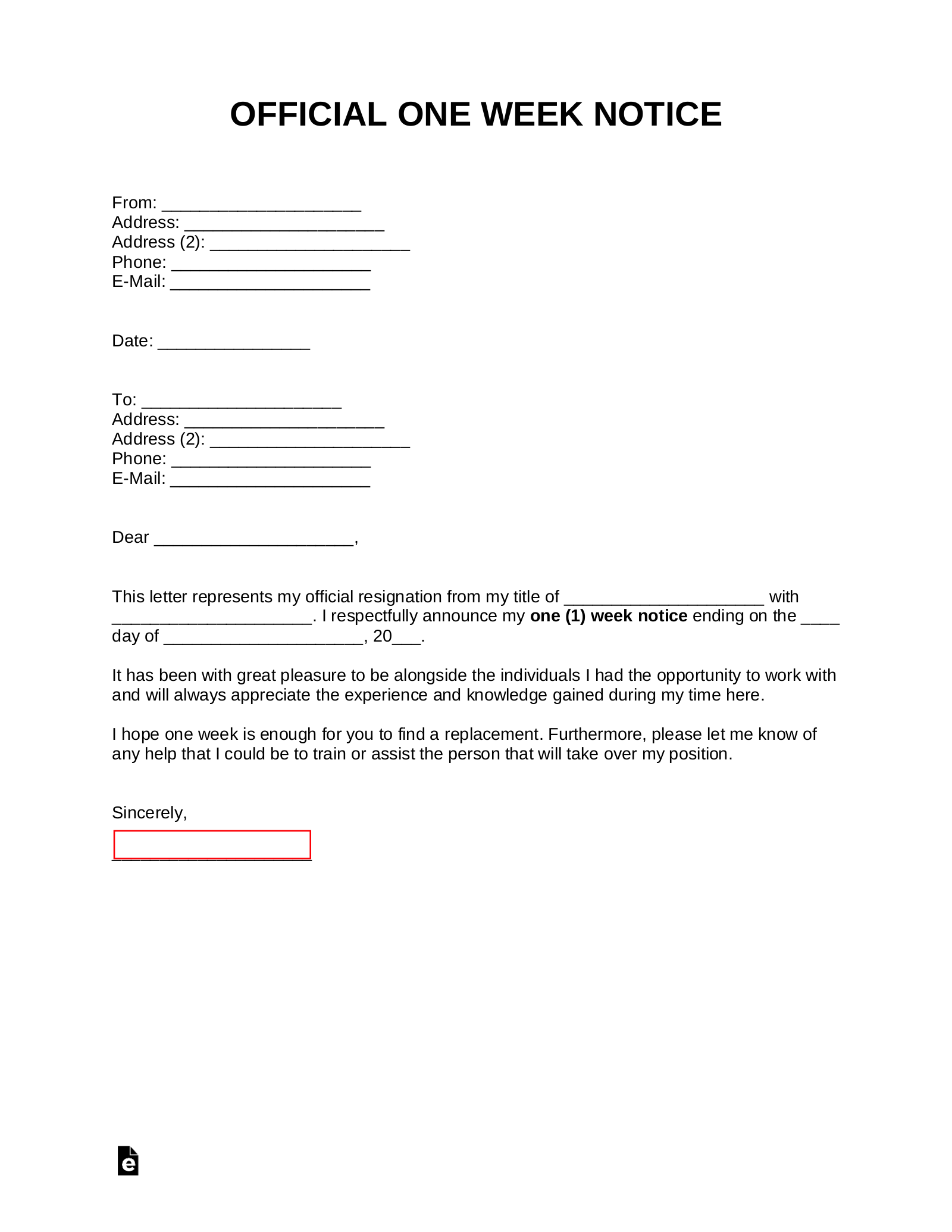 Free One Week Notice Letter | Templates & Samples - Word | PDF – eForms