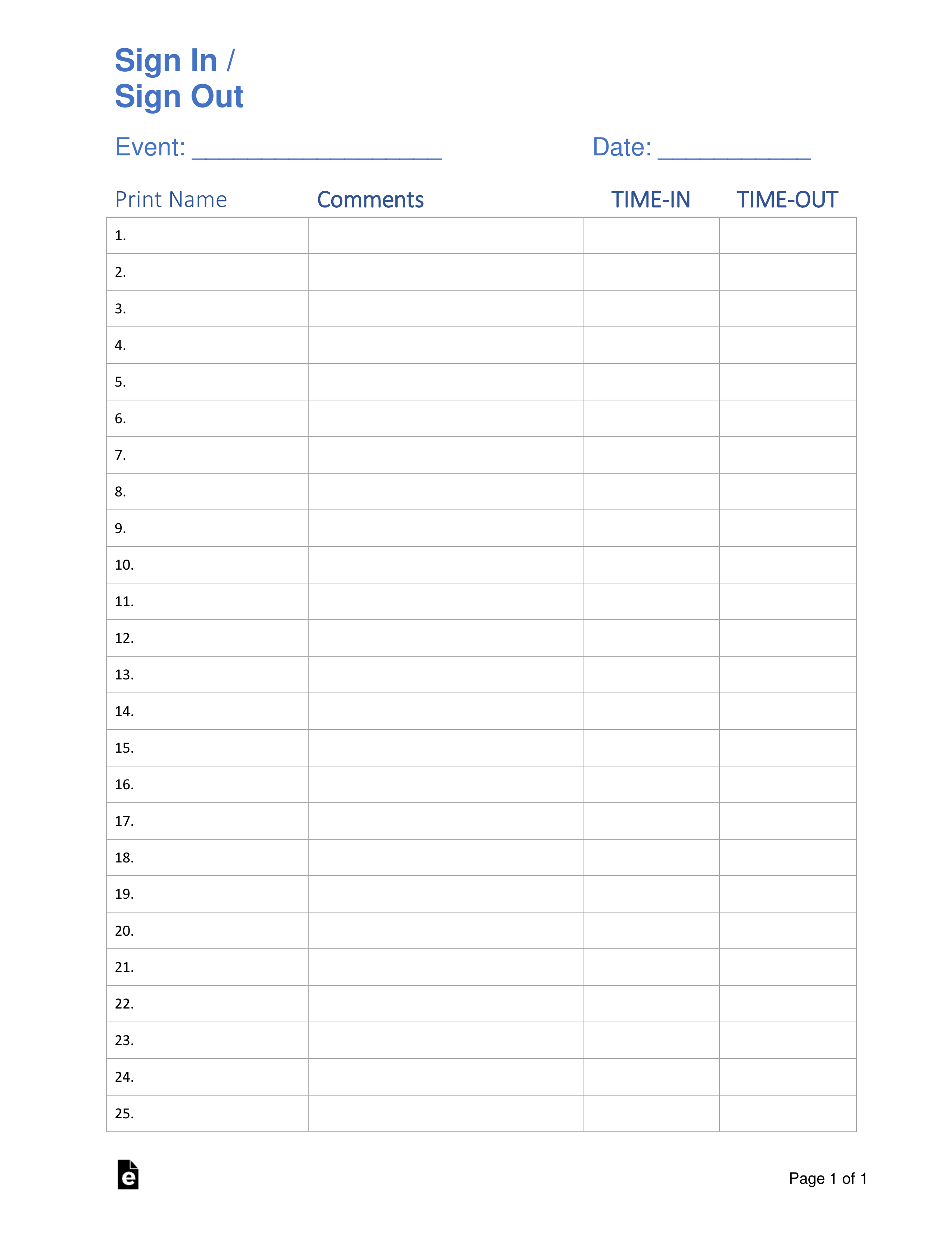 Real Estate Sign In Sheet Template