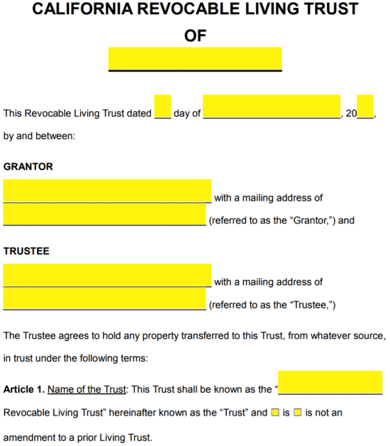 Free California Revocable Living Trust Form Pdf Word Eforms Free Fillable Forms