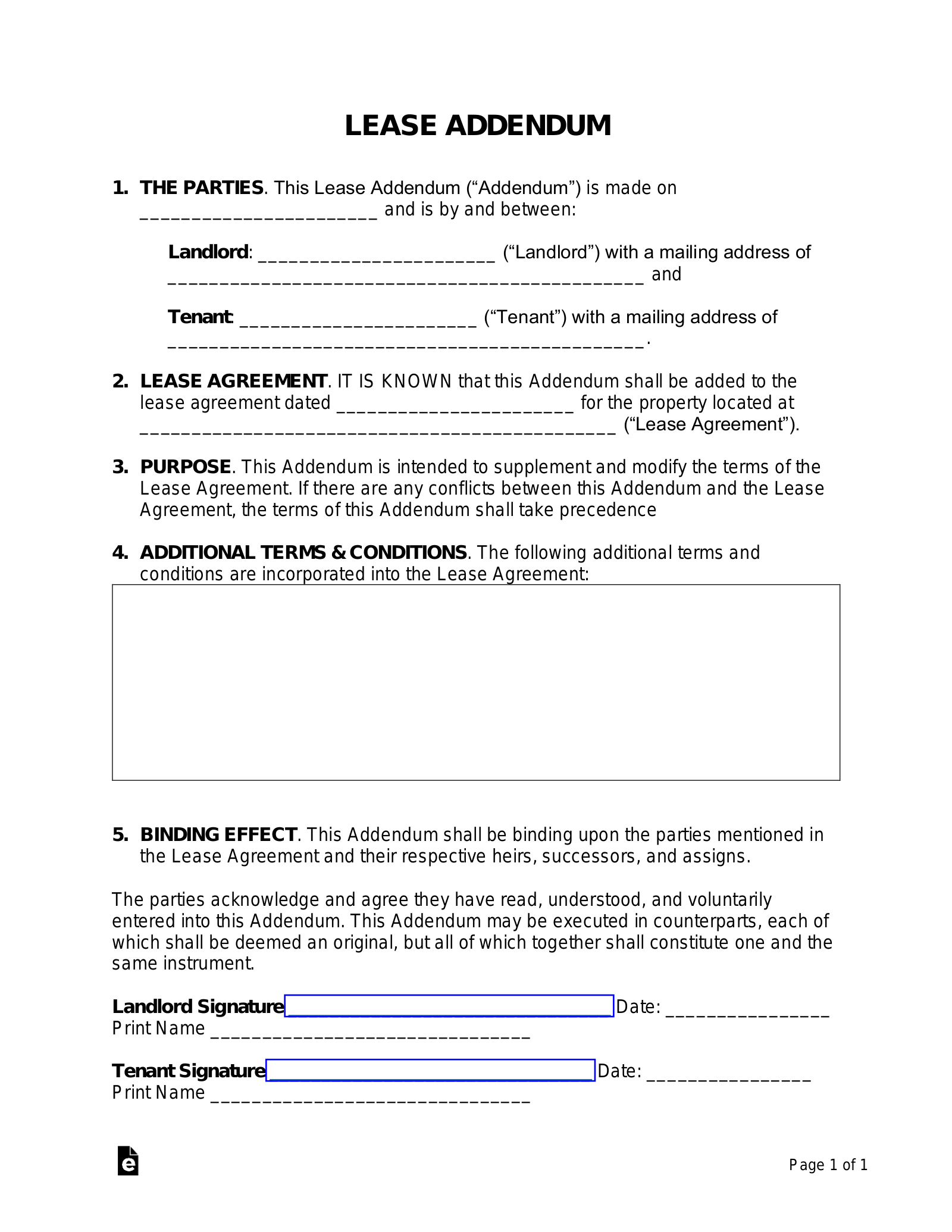 Free Lease Addendum Templates Pdf Word Eforms Free Fillable Forms