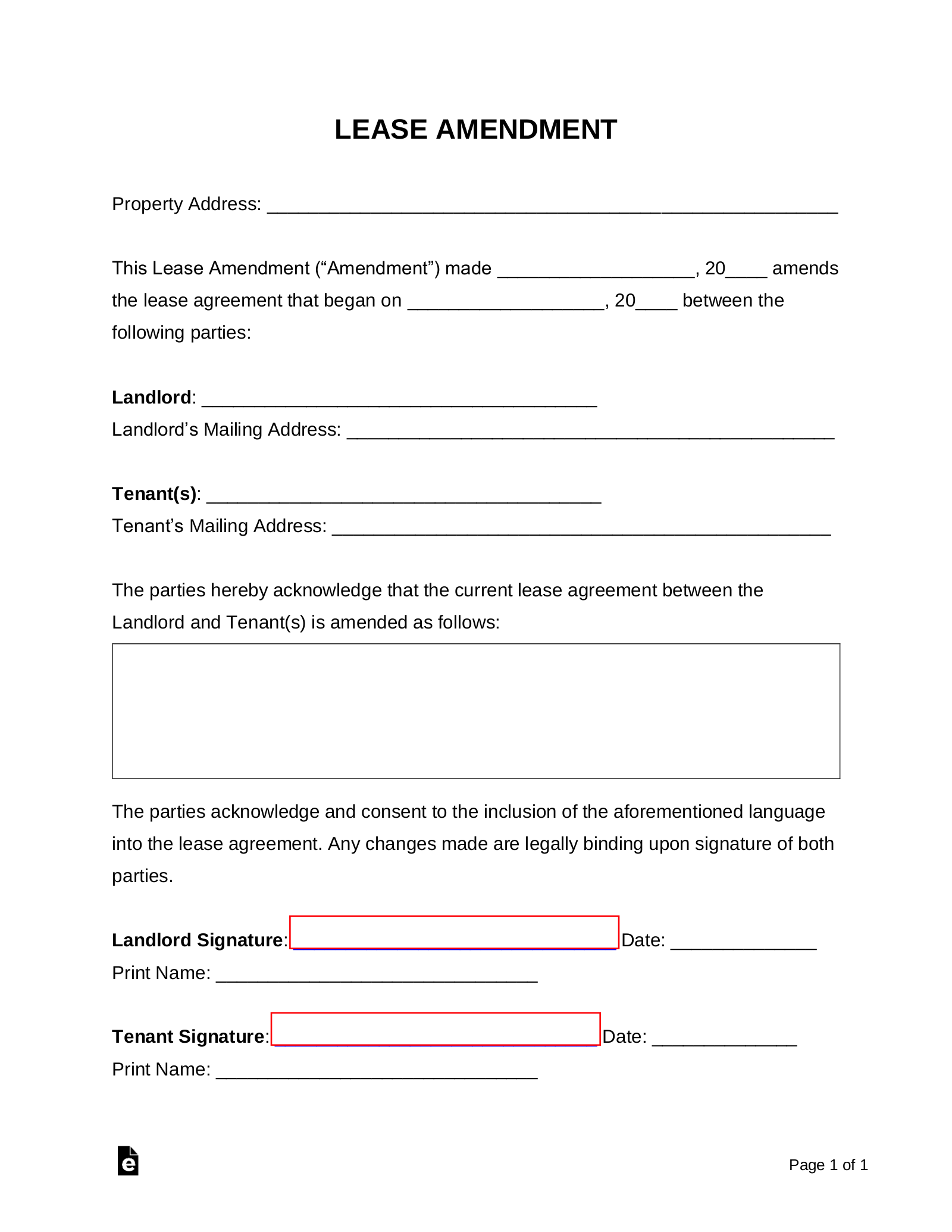 Free Lease Amendment Forms (5) - PDF | Word – eForms