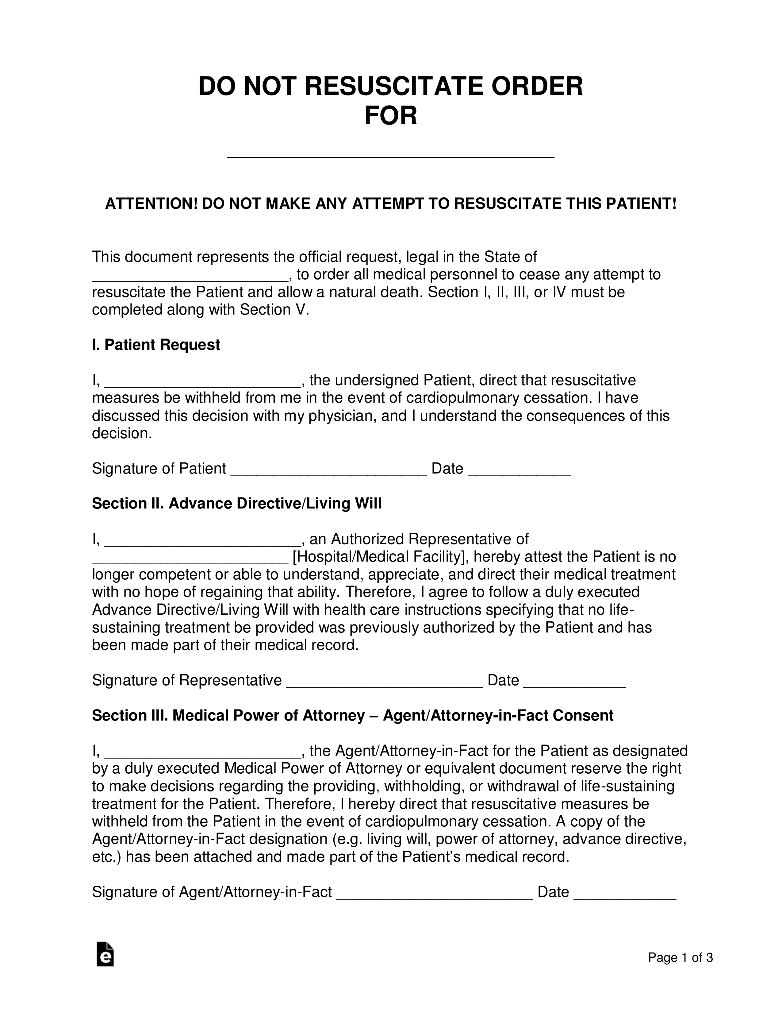 Free Do-Not-Resuscitate (DNR) Order Forms - PDF | Word – eForms