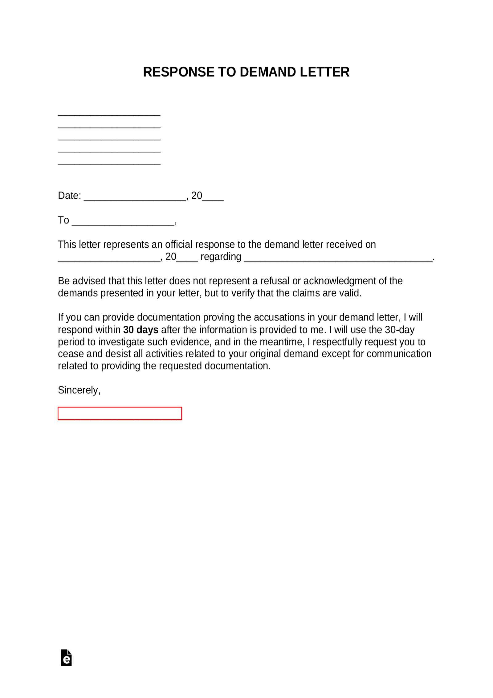Free Response To Demand Letter - Pdf | Word – Eforms