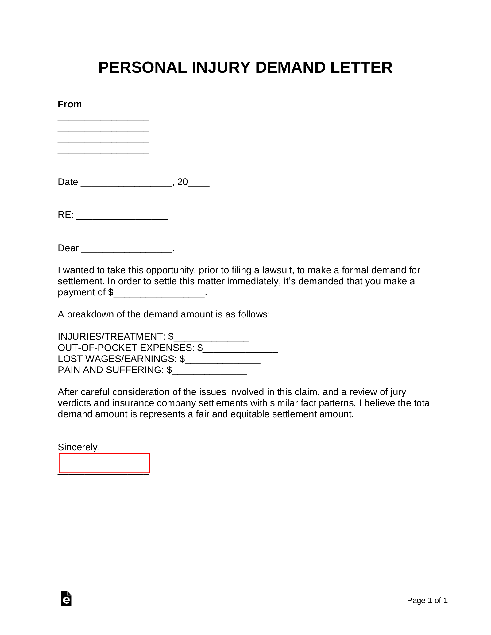 Free Personal Injury Demand Letter Sample Pdf Word Eforms Free Fillable Forms
