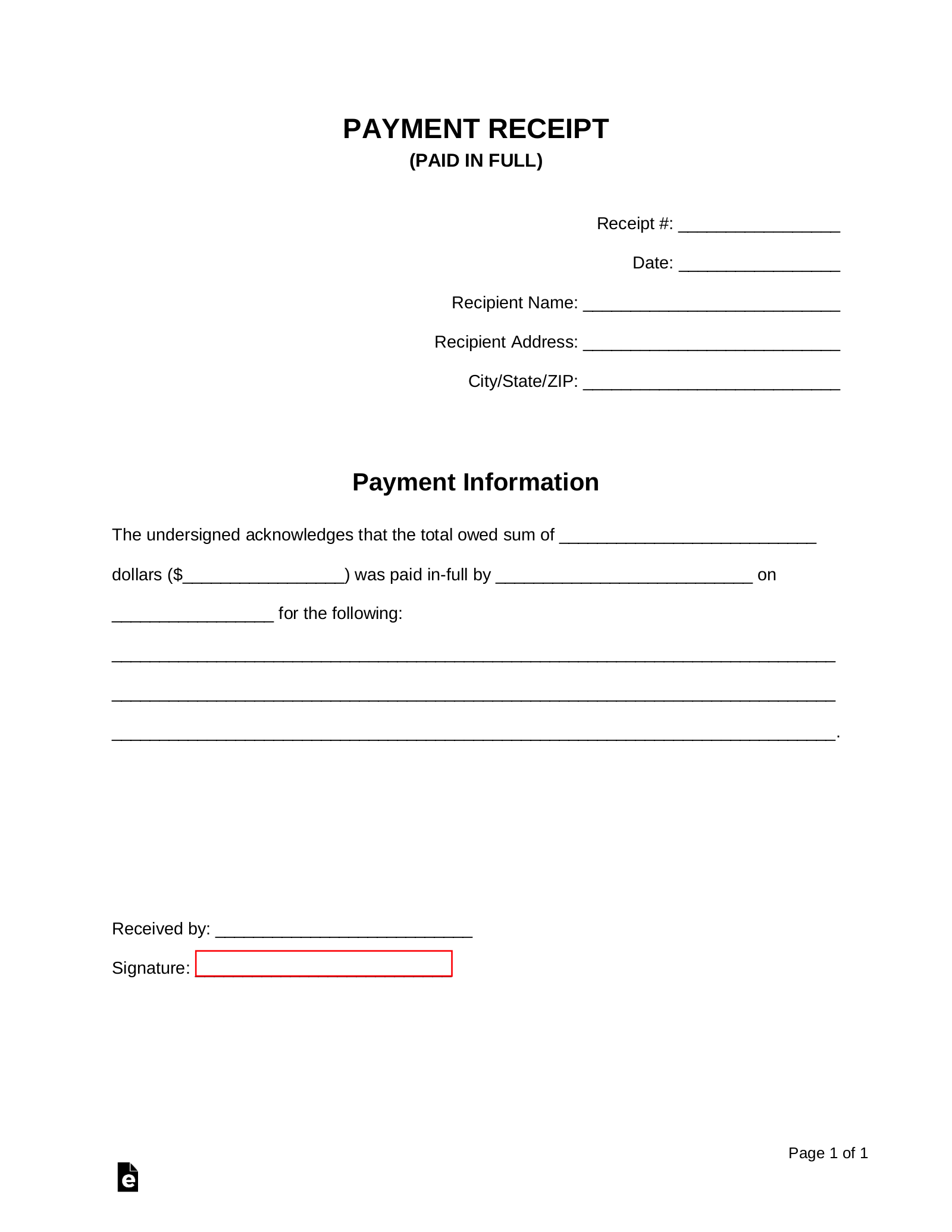 Free Paid (in-full) Receipt Template - PDF | Word – eForms