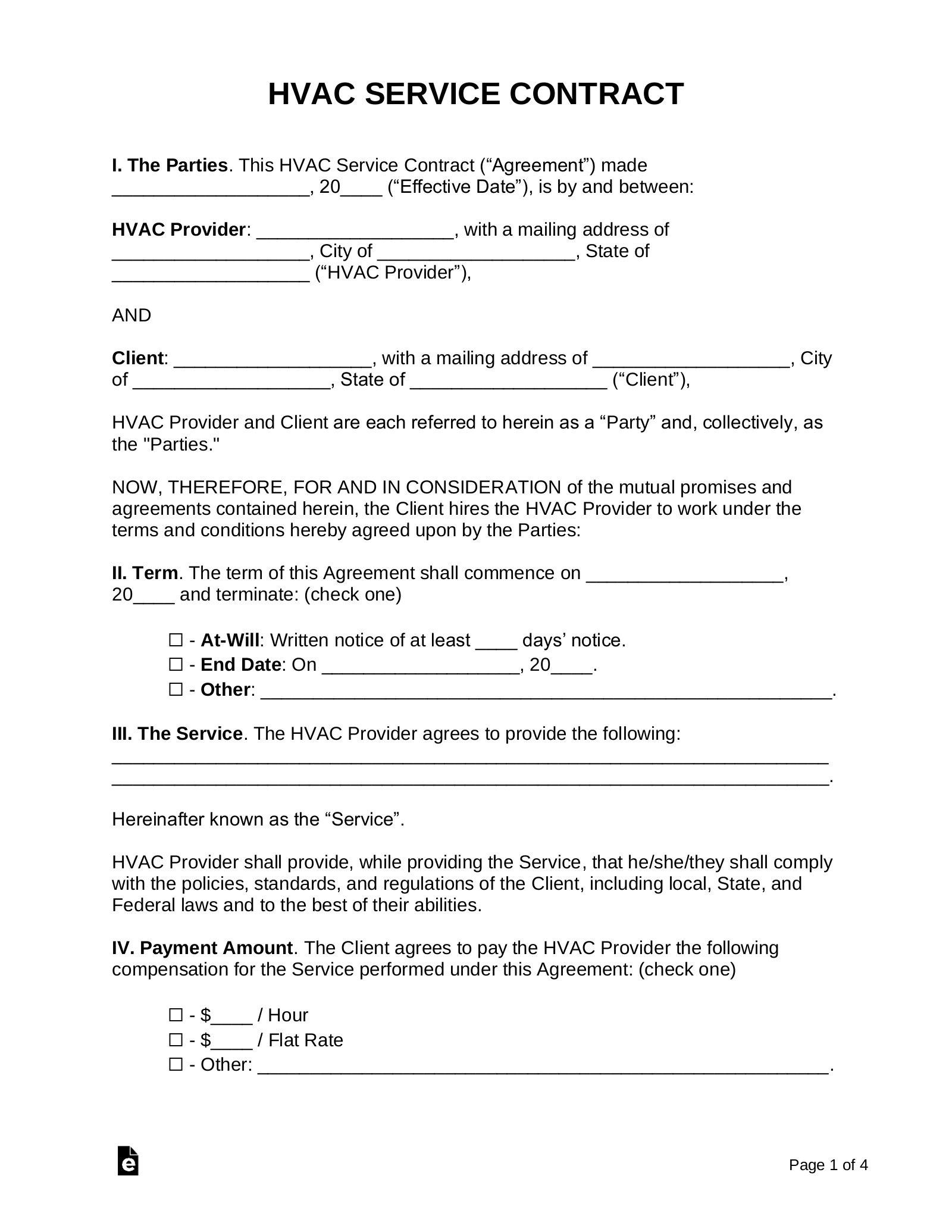 Free HVAC Service Contract Template - PDF | Word – eForms