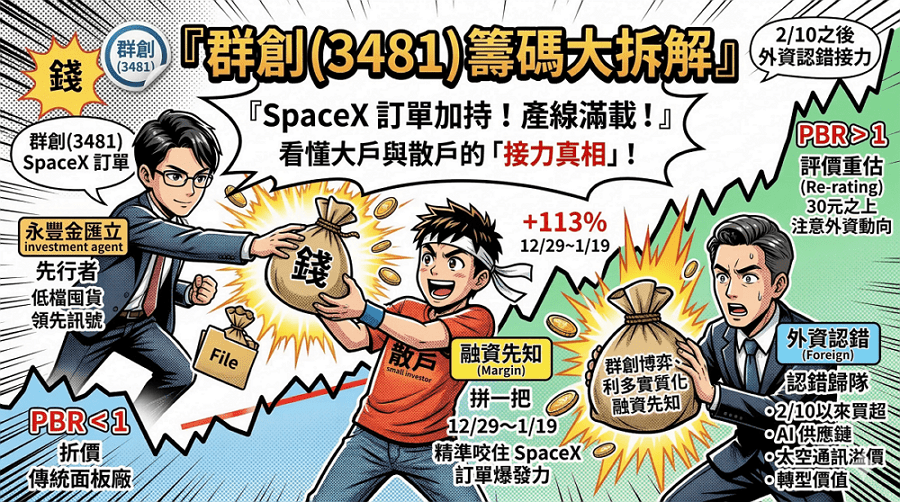 群創 (3481) 籌碼大拆解：SpaceX 訂單加持產線滿載，看懂大戶與散戶的「接力真相」！