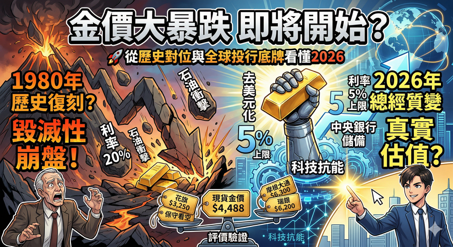 2026金價崩盤預測？從1980歷史對位與投行底牌看懂黃金真實估值