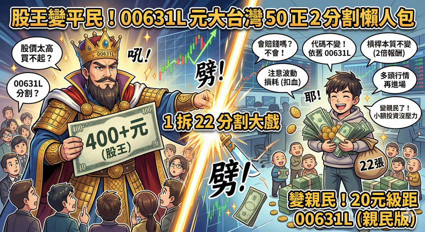 股王變平民！00631L 元大台灣 50 正 2 分割懶人包：會賠錢嗎？轉倉損耗與進場邏輯整理